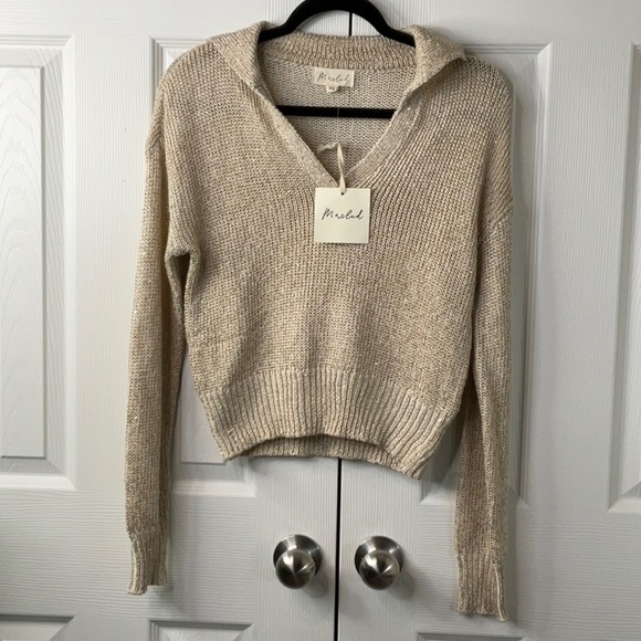 Marled - Open Collar Tan Sweater Size XS - Picture 1 of 15